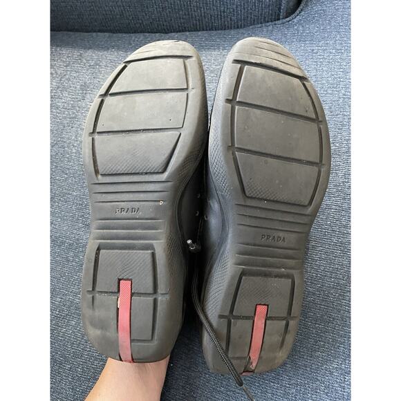 Prada Shoes Americas Cup Men’s 8 Sneakers Black Leather SOME WEAR Outdoor Style - Picture 10 of 16